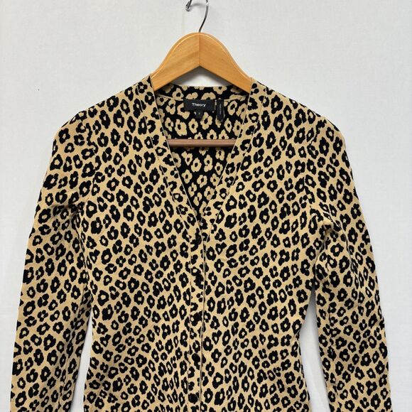 Theory Women Long Sleeve Knit Cardigan Sweater Size Small Animal Print D061 -19 - Picture 10 of 15